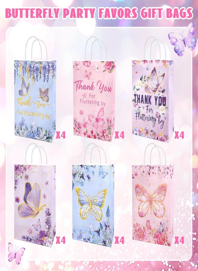 ROLYTA 24 Pcs Butterfly Party Favors Goodie Bags, Butterfly Flowers Thank You Gift Bags Pink Blue Purple Birthday Candy Treat Bag with Handles for Girl Butterfly Birthday Party, Glitter Style - Image 3